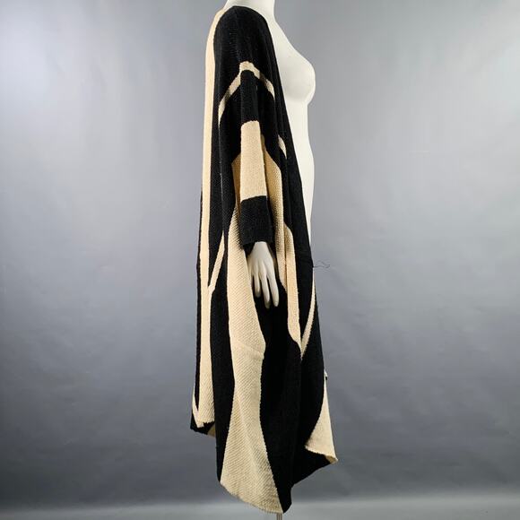 RALPH LAUREN Size M/L Black Beige Linen Silk Color Block Cardigan - Picture 2 of 12
